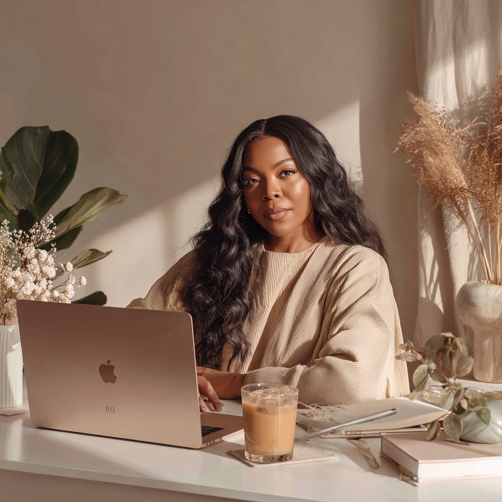 brand girl working on MacBook Air.