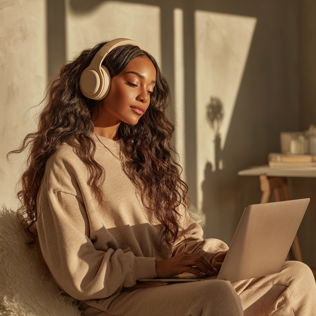 brand girl using headphones